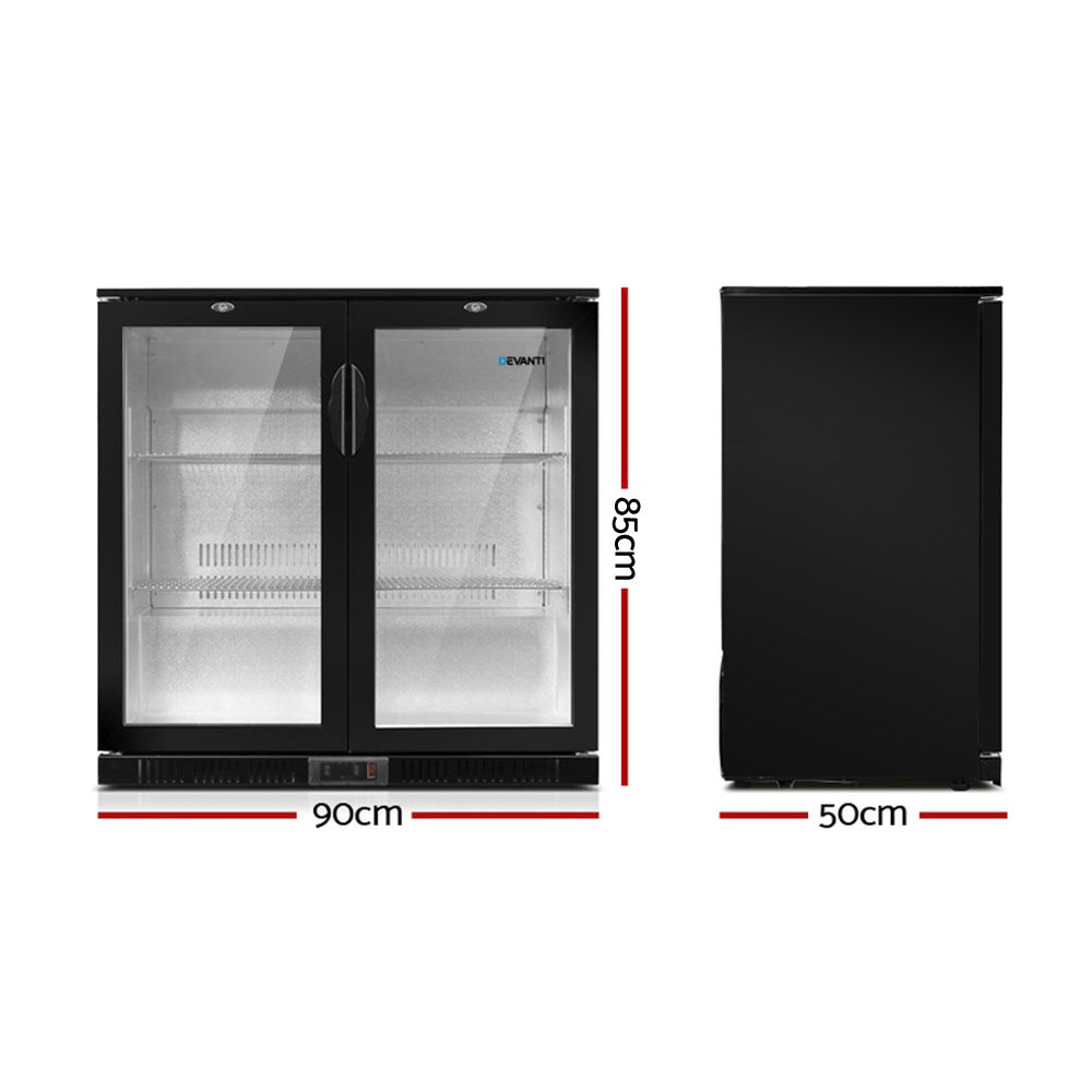 Devanti 198L Bar Fridge Dual Glass Door w/Light Black - Image 2