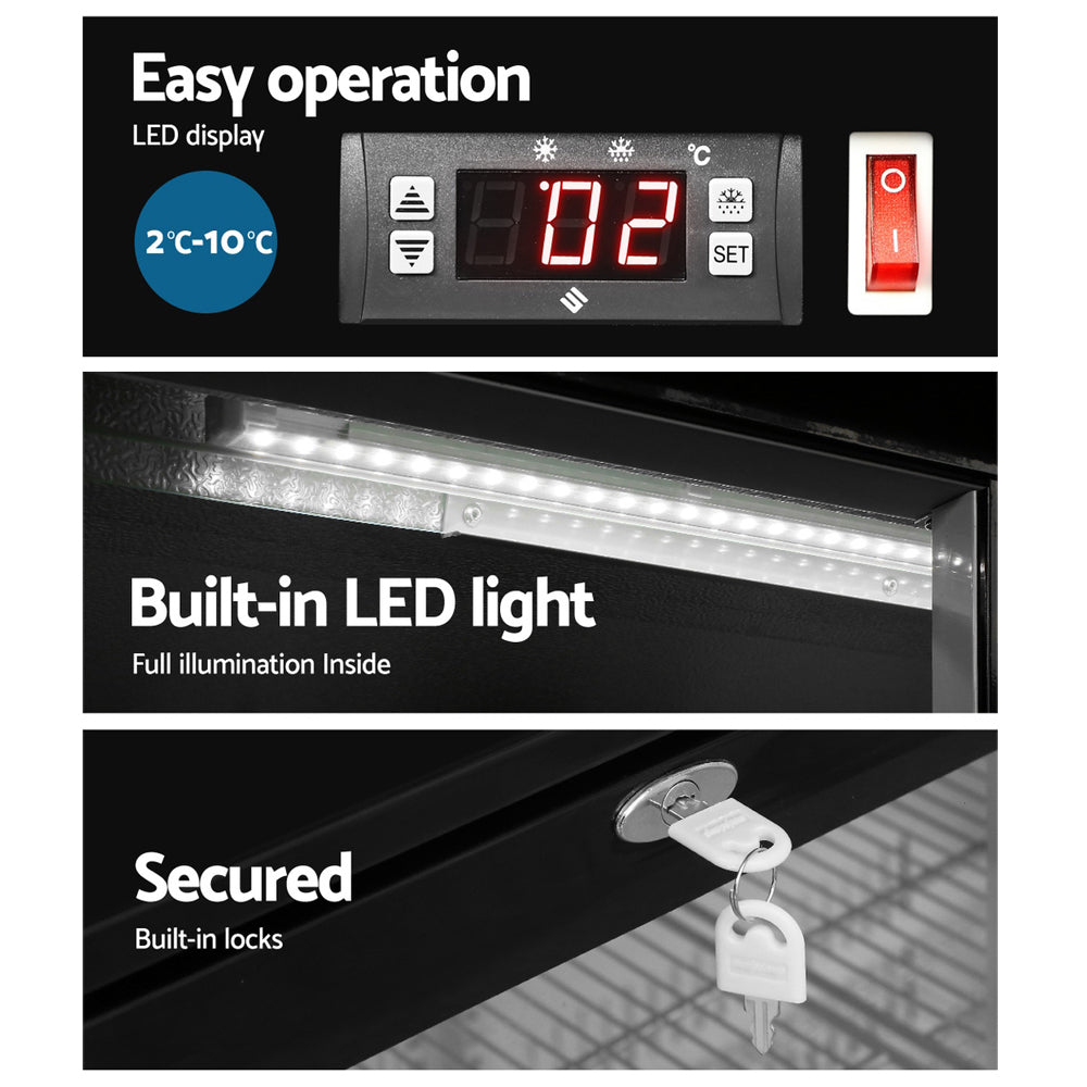 Devanti 198L Bar Fridge Dual Glass Door w/Light Black - Image 5